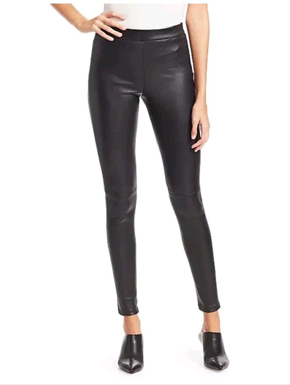 Theory Bristol Black Genuine Lambskin Leather Leggings Pants Size 6 Zipped Ankle